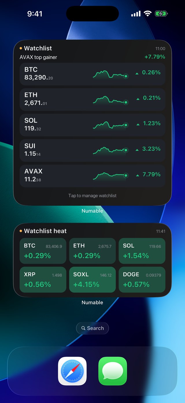 Phone home-screen widgets screenshot